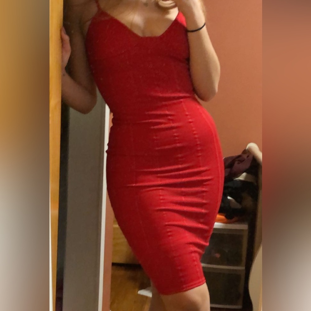 Red Midi Bandage Dress